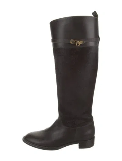 Pre-owned Ferragamo Ponyhair Riding Boots In Brown