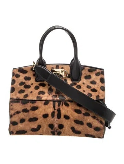 Pre-owned Ferragamo Ponyhair Top Handle Bag In Black