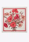 Ferragamo Poppies Print Silk Scarf In Pink