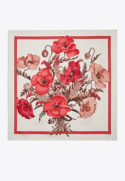 Ferragamo Poppies Print Silk Scarf In Pink