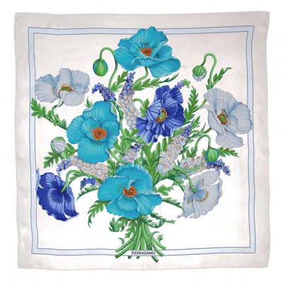 Ferragamo Poppies Printed Silk Foulard In White