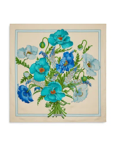 Ferragamo Poppies Print Silk Foulard In White