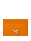 Ferragamo Hammered Leather Gancini Card Holder In Orange