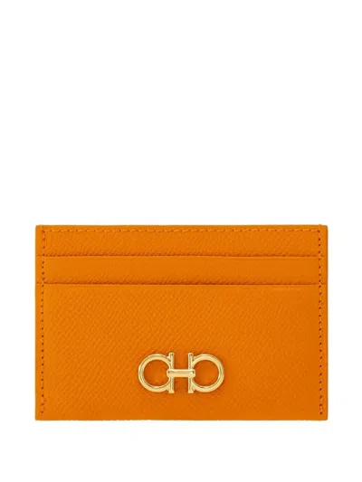 Ferragamo Portacarte Gancini In Pelle Martellata In Orange