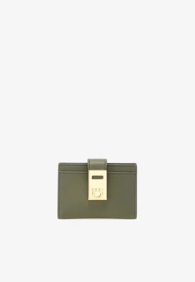Ferragamo Portacarte Hug Leather Cardholder In Gray