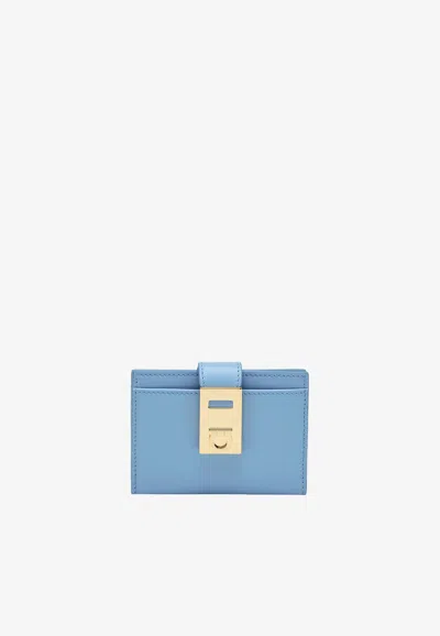 Ferragamo Portacarte Hug Leather Cardholder In Sky Blue