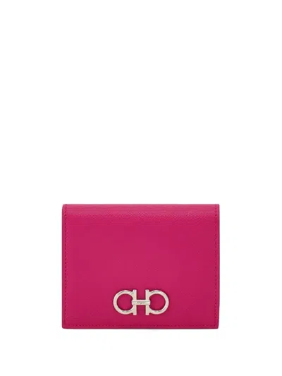 FERRAGAMO GRAINED LEATHER GANCINI COMPACT WALLET
