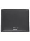 Ferragamo Rectangular Black Leather Wallet With Discreet Logo In Pattern