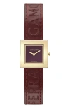 Ferragamo Women's Swiss Portrait Burgundy Leather Strap Watch 20mm In Ip Yellow Gold