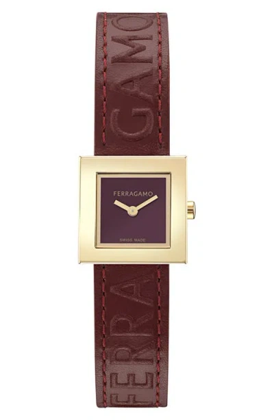 FERRAGAMO FERRAGAMO PORTRAIT LEATHER STRAP WATCH, 20MM