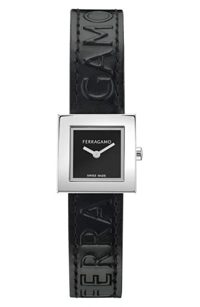 FERRAGAMO FERRAGAMO PORTRAIT LEATHER STRAP WATCH, 20MM