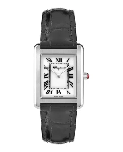 Ferragamo Portrait Leather Watch In Black