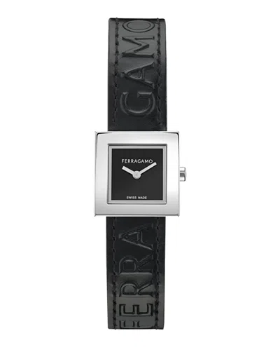 Ferragamo Portrait Leather Watch In Black
