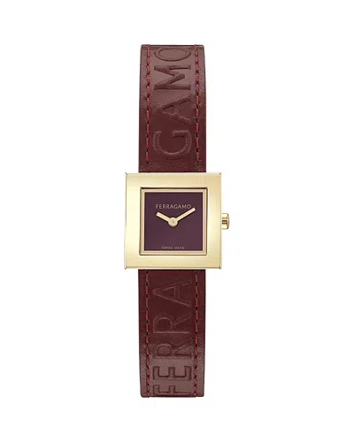 Ferragamo Women's Swiss Portrait Burgundy Leather Strap Watch 20mm In Gold
