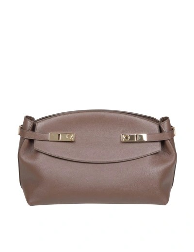 Ferragamo Large Hug Leather Pouch In Clay