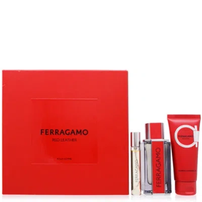 Ferragamo Premium Leather 3-piece Gift Set For Men In Red