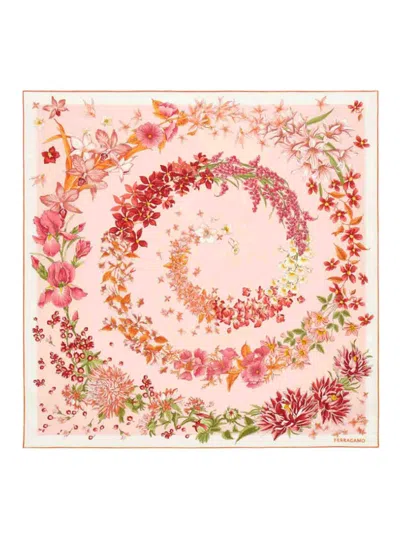Ferragamo Primavera Print Silk Foulard In Pink