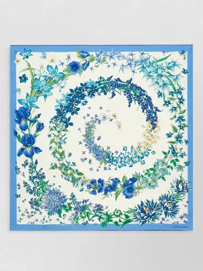 Ferragamo Primavera Silk Scarf Floral Spiral Border In Orange