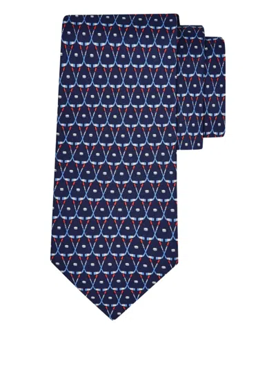 Ferragamo Logo Detailed Printed Tie In Blue