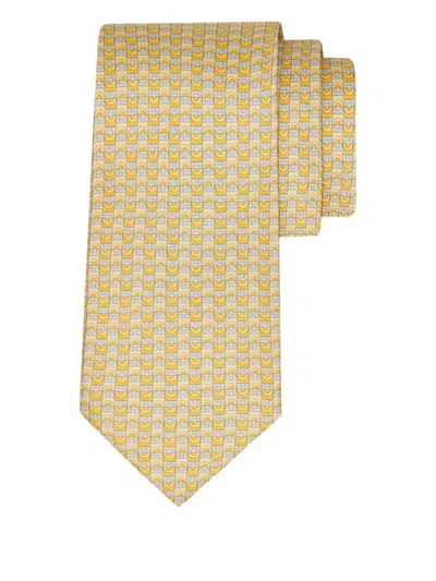 Ferragamo Print Silk Tie In Yellow