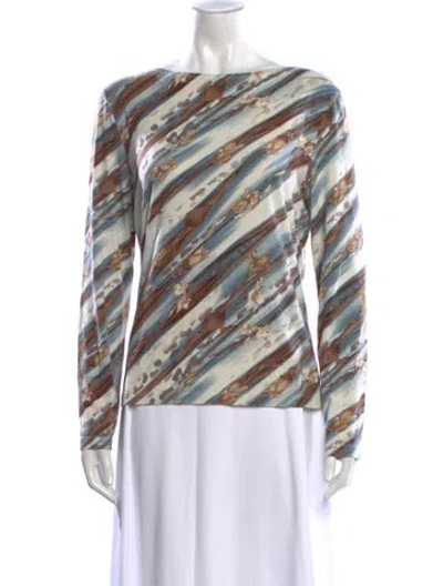Pre-owned Ferragamo Printed Bateau Neckline Top In White