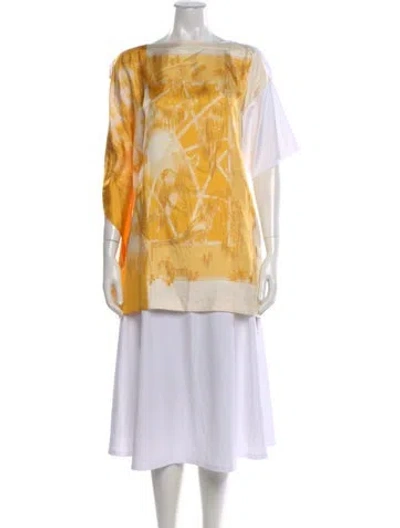 Pre-owned Ferragamo Printed Bateau Neckline Top In Yellow