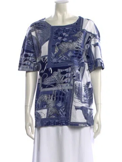 Pre-owned Ferragamo Printed Bateau Neckline T-shirt In Blue