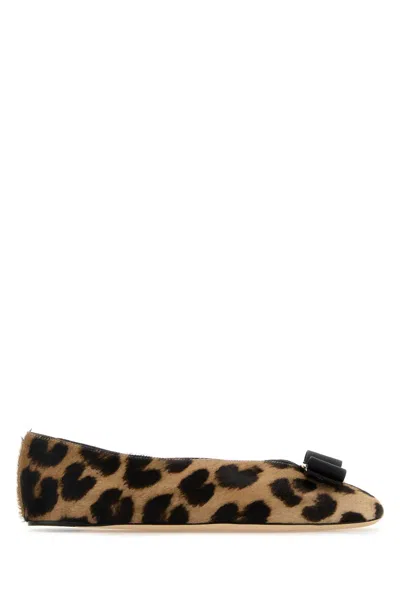 Ferragamo Printed Calf Hair Vanna Ballerinas In Brown
