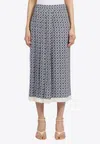 Ferragamo Graphic-print Pleat-detailing Skirt In Navy