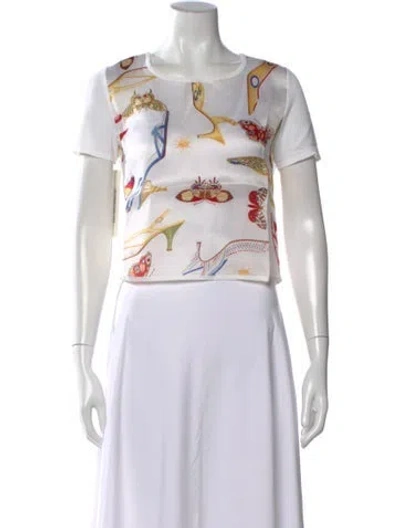 Pre-owned Ferragamo Printed Crew Neck Top W/ Tags In Neutral
