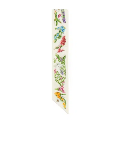 Ferragamo Printed Flower Headband In White Rice