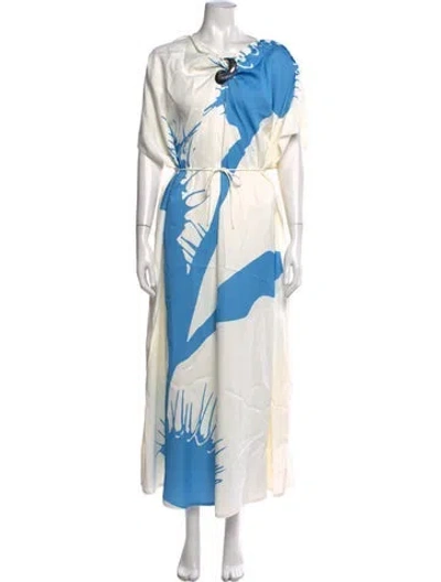 Pre-owned Ferragamo Printed Long Dress In Blue