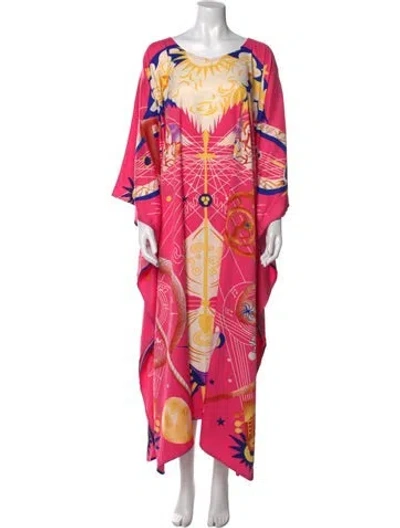 Pre-owned Ferragamo Printed Long Dress In Pink