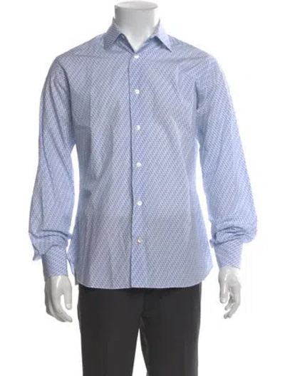 Pre-owned Ferragamo Printed Long Sleeve Dress Shirt In Blue
