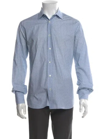 Pre-owned Ferragamo Printed Long Sleeve Dress Shirt In Blue