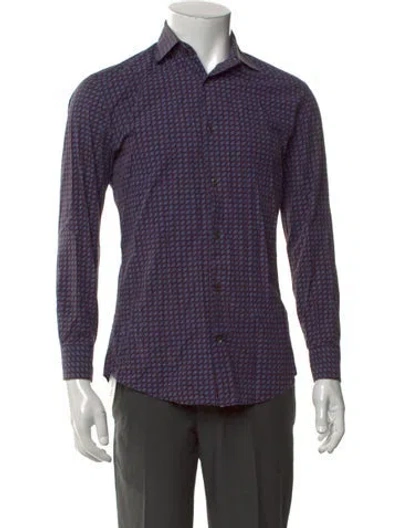 Pre-owned Ferragamo Printed Long Sleeve Dress Shirt In Blue