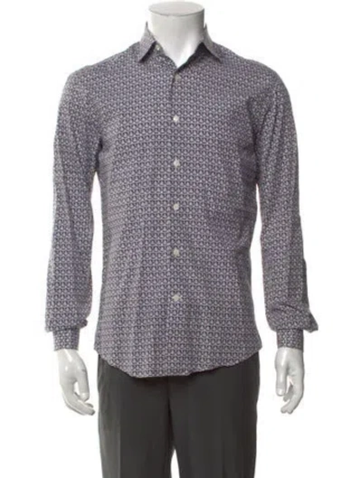 Pre-owned Ferragamo Printed Long Sleeve Shirt In Blue