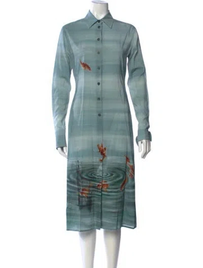 Pre-owned Ferragamo Printed Midi Length Dress In Blue/green
