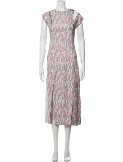 Pre-owned Ferragamo Printed Midi Length Dress W/ Tags In Neutrals