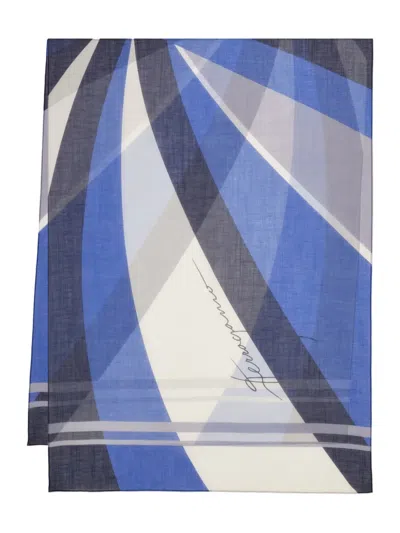 Ferragamo Linen Blend Stole In Blue