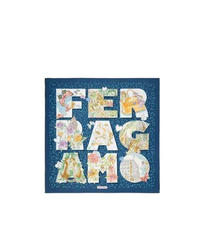 Ferragamo Printed Scarf In Blue