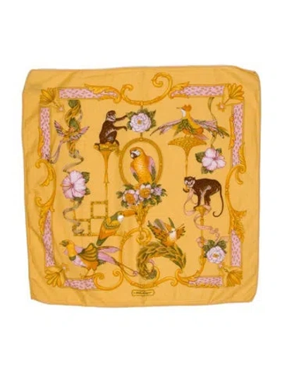 Pre-owned Ferragamo Printed Scarf In Yellow