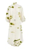 Ferragamo Blossom Print Long Sleeve Cady Shirtdress In White