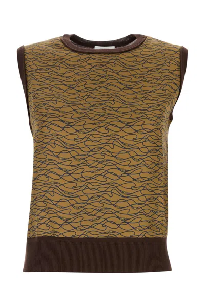 Ferragamo Printed Silk And Wool Vest For Women In Green