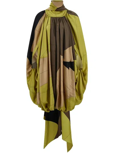 Ferragamo Printed Silk Dress In Green