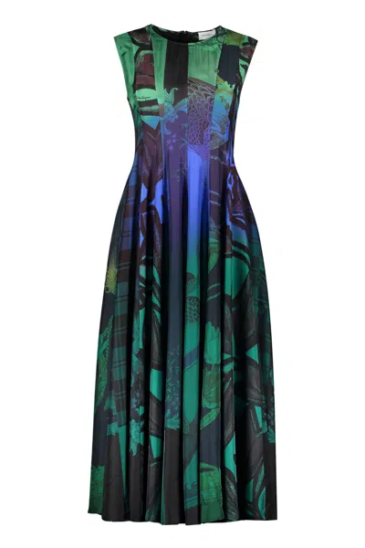 Ferragamo Hand-printed Silk Dress In Multicolor