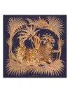 Ferragamo Botanical Leopard Square Scarf In Blue