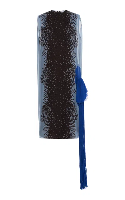 Ferragamo Printed Silk Midi Dress In Blue