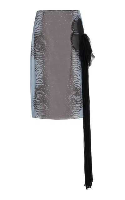 Ferragamo Printed Silk Midi Skirt In Blue