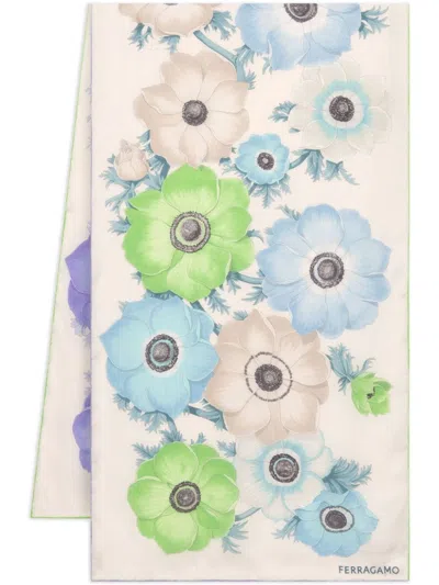Ferragamo Floral Print Lightweight Scarf Rectangle Shape In Violet